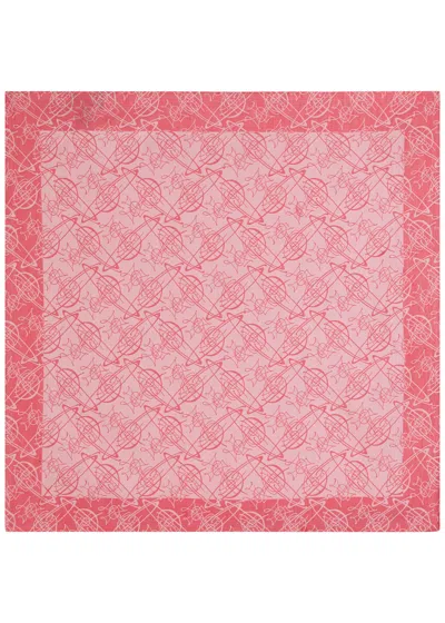 Vivienne Westwood Graffiti Logo-monogrammed Silk And Cotton-blend Scarf In Pink