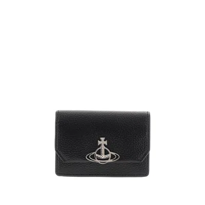 Vivienne Westwood Grain Faux Leather Business Cardholder In Black