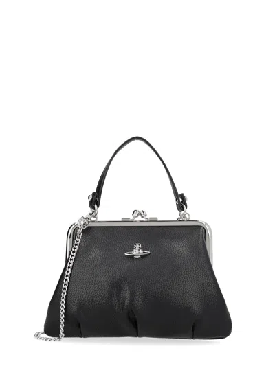 Vivienne Westwood Granny Frame Textured Polyurethane Handbag In Black