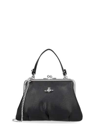 Vivienne Westwood Granny Frame Textured Polyurethane Handbag In Black