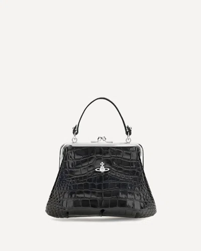 Vivienne Westwood Granny Frame Crocodile Effect Handbag In Black