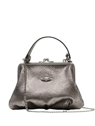 Vivienne Westwood Granny Frame Embossed Leather Mini Bag In Silver