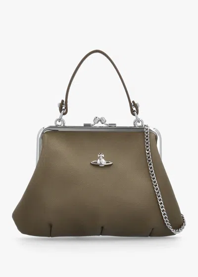 Vivienne Westwood Granny Frame Khaki Saffiano Purse In Khe