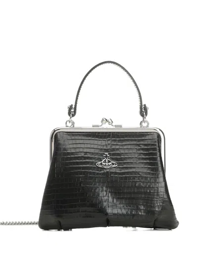 Vivienne Westwood Crocodile-effect Granny Frame Purse In Black