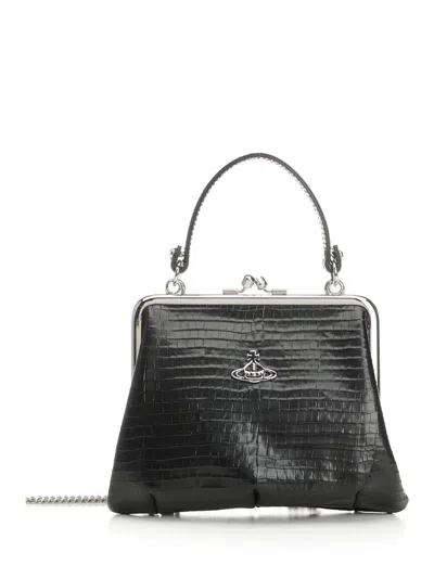 Vivienne Westwood Crocodile-effect Granny Frame Purse In Black