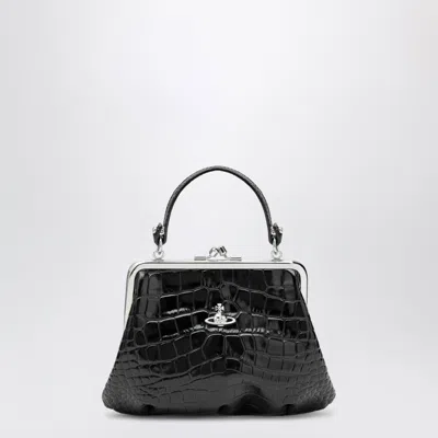 Vivienne Westwood Granny Frame Purse In Croc-embossed Black Leather