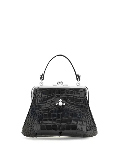 Vivienne Westwood Granny Frame Purse In Croc-embossed Black Leather