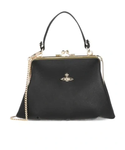 Vivienne Westwood Granny Gold Shoulder Bag In Black