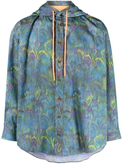 Vivienne Westwood Graphic-print Hooded Shirt In Blue