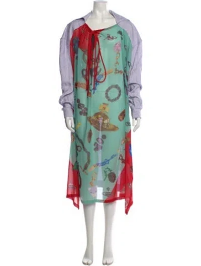 Pre-owned Vivienne Westwood Graphic Print Long Dress In Green