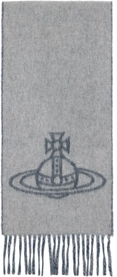 Vivienne Westwood Gray & Black Single Orb Double Scarf