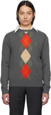 Vivienne Westwood Grey Crew Neck Sweater With Diamond Pattern Knitwear Grey In Ss25-p410
