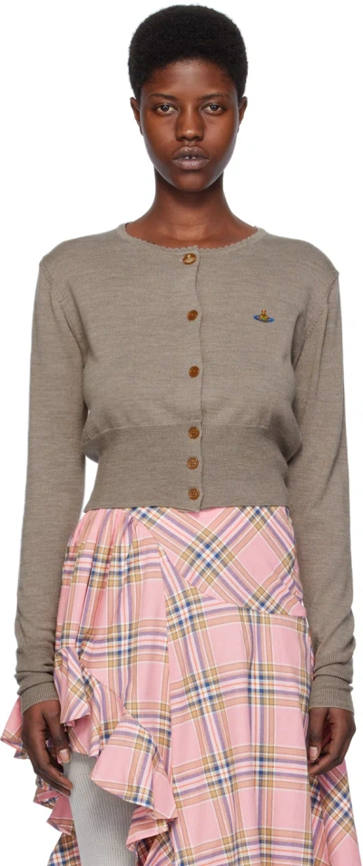 Vivienne Westwood Orb-embroidered Virgin-wool Cardigan In Grey