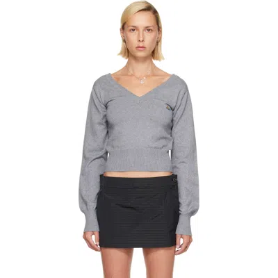 Vivienne Westwood Gray Beatrice V-neck Sweater In P001 Dark Grey Melan