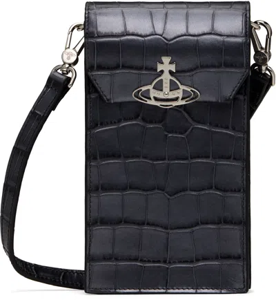 Vivienne Westwood Gray Crocodile Phone Pouch In Ss25-n405