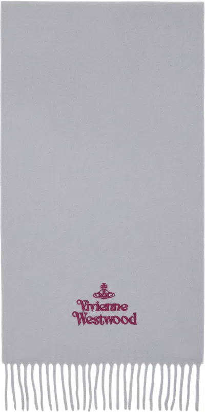 Vivienne Westwood Gray Embroidered Scarf In Brown