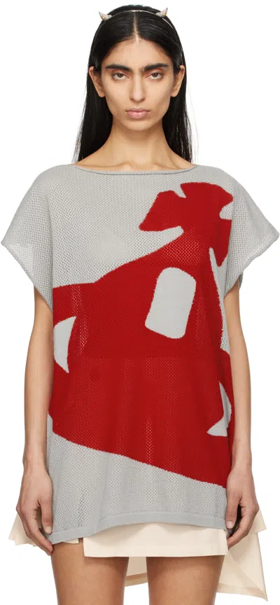 Vivienne Westwood Gray Intarsia Pixel Orb Beach T-shirt In Multicolor