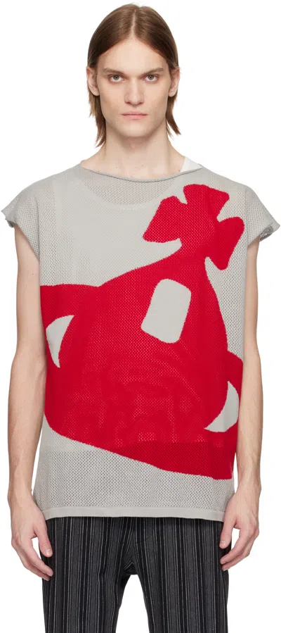 Vivienne Westwood Mesh Tank Top Orb Print In Grey
