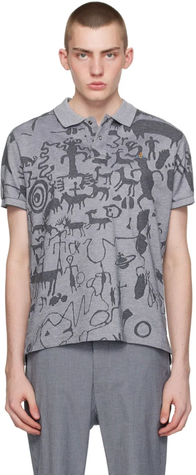 Vivienne Westwood Gray Jacquard Polo In Cavemen