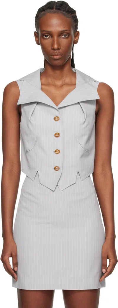 Vivienne Westwood Meryl Waistcoat Pinstripe Shirting Grey 46 Women In White
