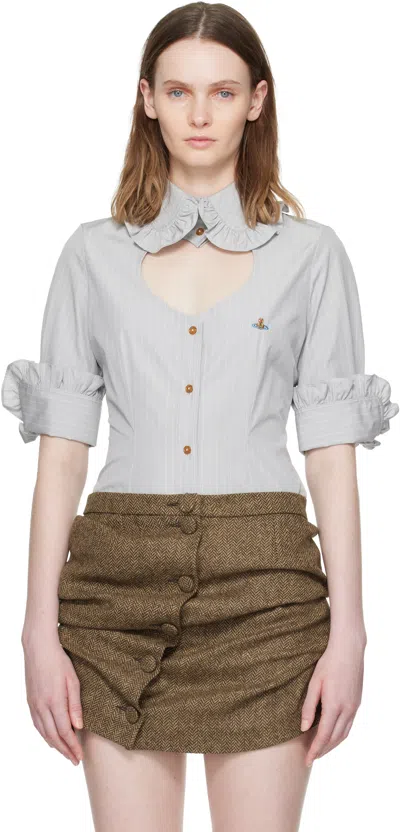 Vivienne Westwood Gray Pinstripe Shirting S/s Toulouse Frill Shirt