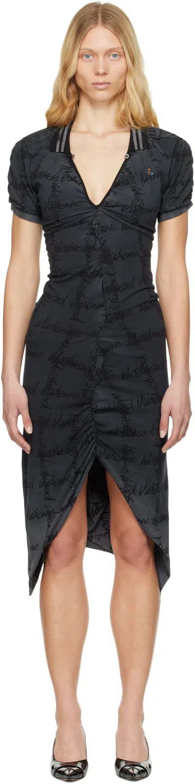 Vivienne Westwood Gray Pulling Midi Dress In Black