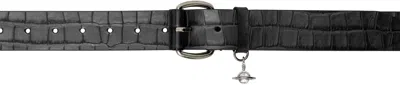 Vivienne Westwood Gray Wide Alex Charm Belt In Black