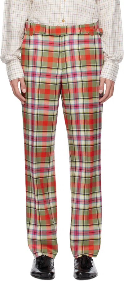 Vivienne Westwood Straight Wool Tartan Check Trousers In Red