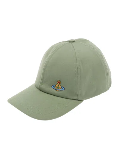 Vivienne Westwood Green Baseball Cap With Orb Embroidery In Cotton Man