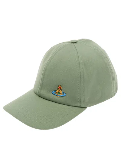 Vivienne Westwood Green Baseball Cap With Orb Embroidery In Cotton Man In Multicolor