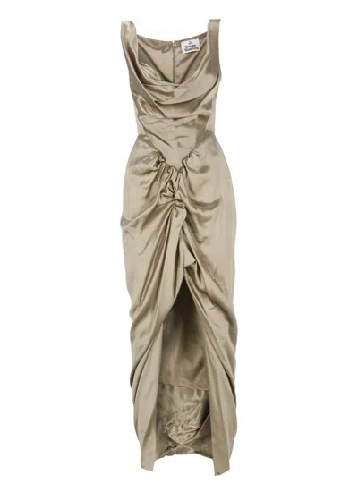 Vivienne Westwood Green Dress With Vent In Brown