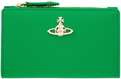 Vivienne Westwood Green Saffiano Slim Flap Card Holder In Bright Green