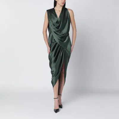 Vivienne Westwood Satin Draped Midi Dress One Shoulder In Green
