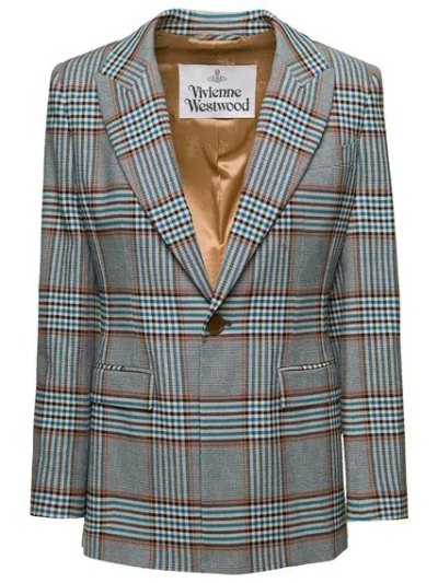 Vivienne Westwood Grey Single-breasted Jacket With All-over Check Motif In Viscose Blend Woman