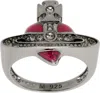 Vivienne Westwood Gunmetal New Diamante Heart Ring In Aw23-s325