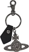 VIVIENNE WESTWOOD GUNMETAL SAFFIANO HAMMERED ORB KEYRING