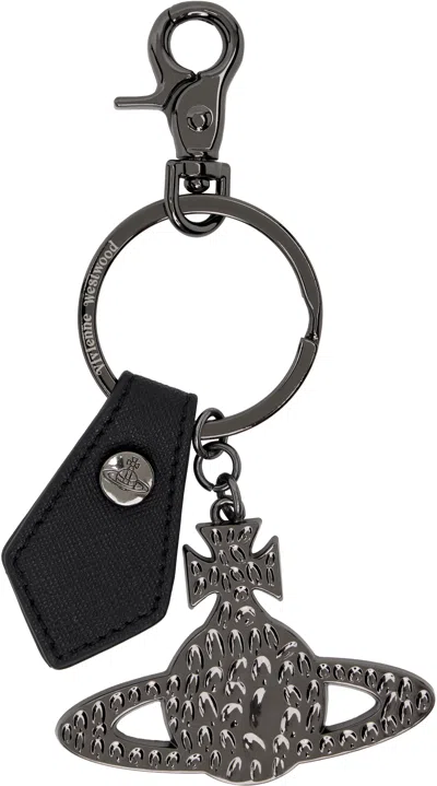 Vivienne Westwood Gunmetal Saffiano Hammered Orb Keyring In Ss25-n401