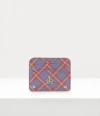 Vivienne Westwood Half Moon Card Holder Saffiano Printed Blue-orange-tartan One Size Unisex In Blue-orange-tartan