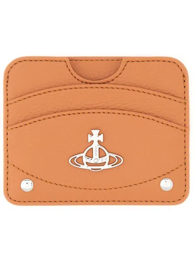 Vivienne Westwood Half Moon Card Holder With  Logo In Orange