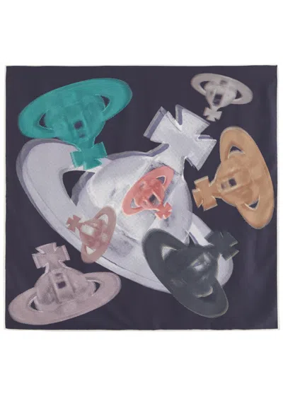 Vivienne Westwood Halftone Orbs Printed Silk-satin Scarf In Navy