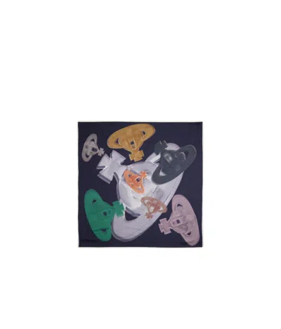 Vivienne Westwood Halftone Orbs Square Scarf In Navy