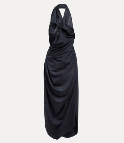 Vivienne Westwood Halter Galatea Dress Wool Gauze Navy Blue 44 Women