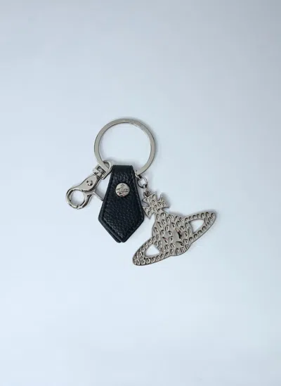 Vivienne Westwood Hammered Orb Keyring In Black