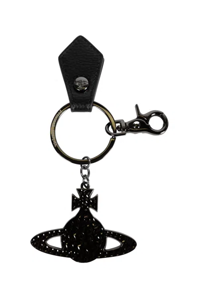 Vivienne Westwood Hammered Orb Keyring In Black