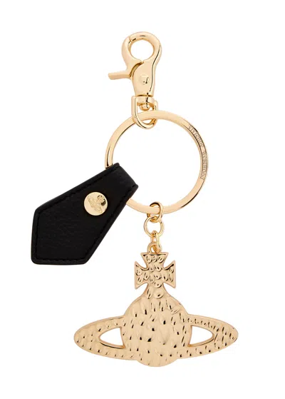 Vivienne Westwood Hammered Orb Keyring In Gold