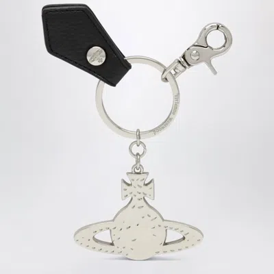 Vivienne Westwood Hammered Orb Keyring In Hammered Iron, Silver In Black