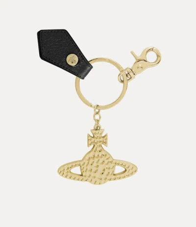 Vivienne Westwood Hammered Orb Keyring Metal Black-pu-grain One Size Unisex In Gold