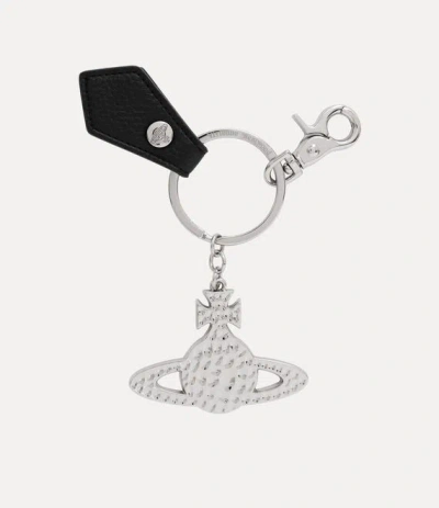 Vivienne Westwood Hammered Orb Keyring Metal Black-pu-grain One Size Unisex In Silver