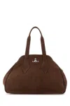 Vivienne Westwood Chocolate Suede Large Yasmine Shoulder Bag In Brown