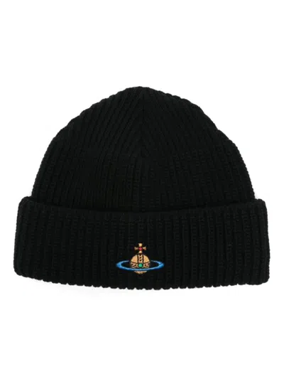 Vivienne Westwood Mens Black Sporty Brand-embroidered Wool Beanie